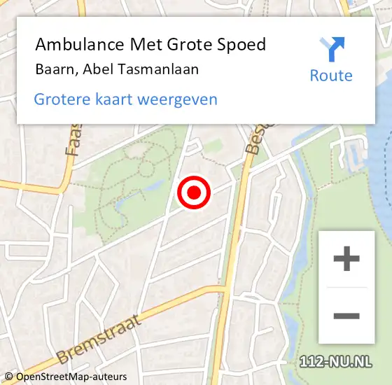 Locatie op kaart van de 112 melding: Ambulance Met Grote Spoed Naar Baarn, Abel Tasmanlaan op 10 mei 2018 02:22