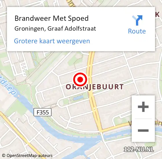 Locatie op kaart van de 112 melding: Brandweer Met Spoed Naar Groningen, Graaf Adolfstraat op 10 mei 2018 03:16