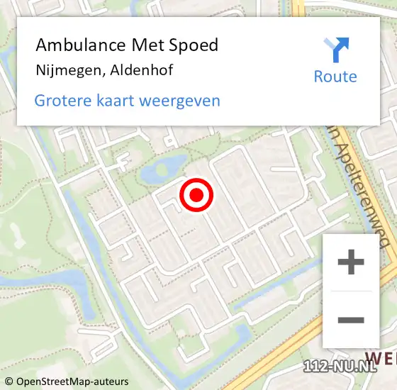 Locatie op kaart van de 112 melding: Ambulance Met Spoed Naar Nijmegen, Aldenhof op 10 mei 2018 03:27