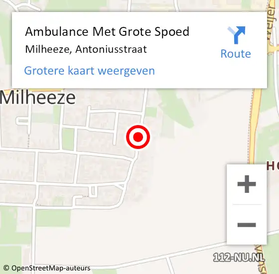 Locatie op kaart van de 112 melding: Ambulance Met Grote Spoed Naar Milheeze, Antoniusstraat op 10 mei 2018 09:47