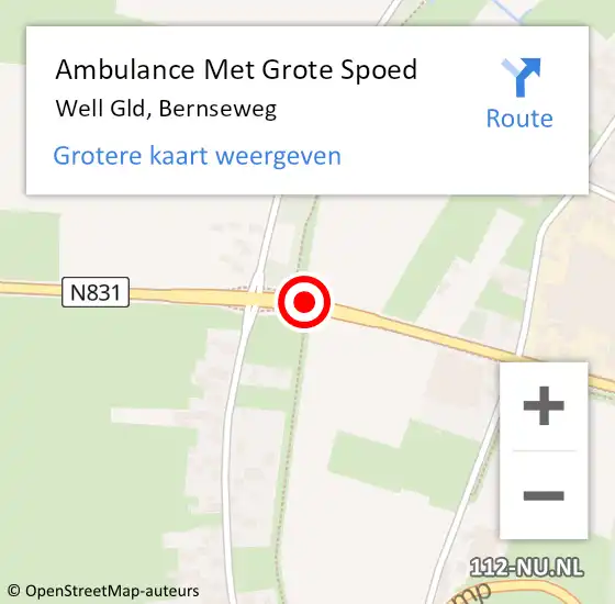 Locatie op kaart van de 112 melding: Ambulance Met Grote Spoed Naar Well Gld, Bernseweg op 24 februari 2014 18:17