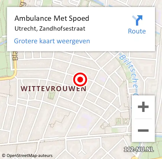 Locatie op kaart van de 112 melding: Ambulance Met Spoed Naar Utrecht, Zandhofsestraat op 10 mei 2018 11:14