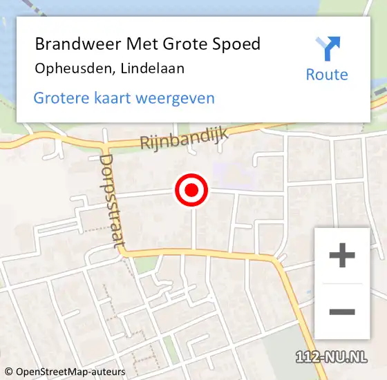 Locatie op kaart van de 112 melding: Brandweer Met Grote Spoed Naar Opheusden, Lindelaan op 10 mei 2018 11:31