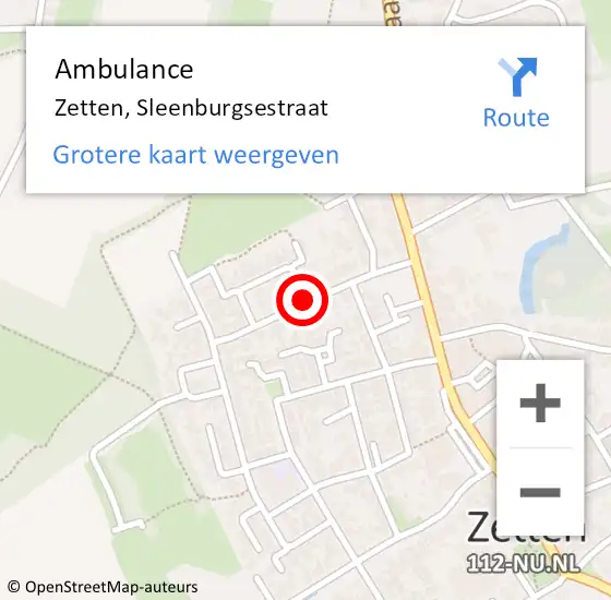 Locatie op kaart van de 112 melding: Ambulance Zetten, Sleenburgsestraat op 10 mei 2018 11:37