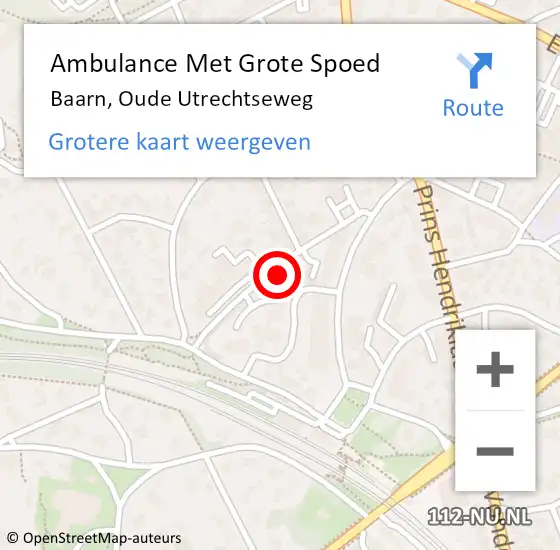 Locatie op kaart van de 112 melding: Ambulance Met Grote Spoed Naar Baarn, Oude Utrechtseweg op 10 mei 2018 11:41