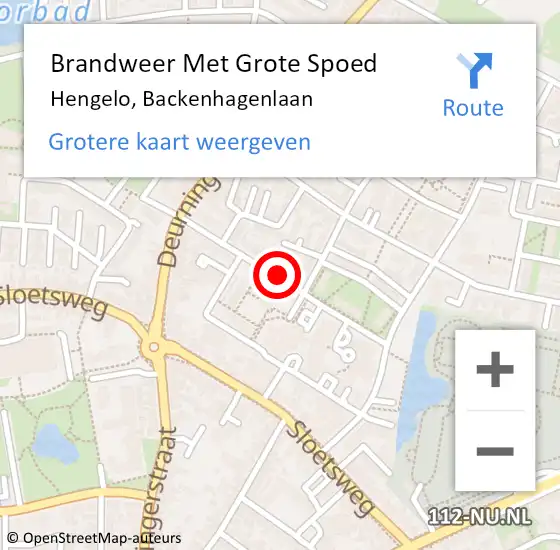 Locatie op kaart van de 112 melding: Brandweer Met Grote Spoed Naar Hengelo, Backenhagenlaan op 10 mei 2018 11:55