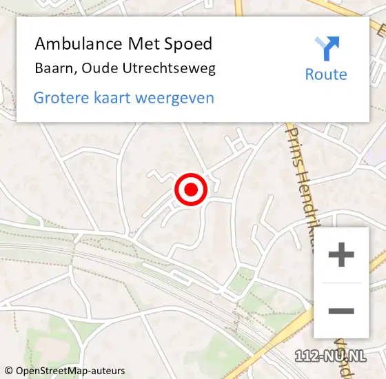 Locatie op kaart van de 112 melding: Ambulance Met Spoed Naar Baarn, Oude Utrechtseweg op 10 mei 2018 12:06