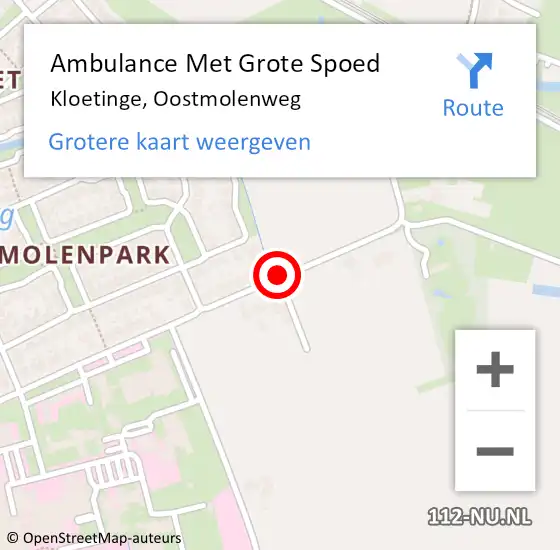 Locatie op kaart van de 112 melding: Ambulance Met Grote Spoed Naar Kloetinge, Oostmolenweg op 10 mei 2018 12:12