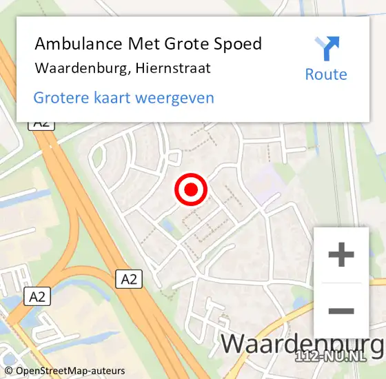 Locatie op kaart van de 112 melding: Ambulance Met Grote Spoed Naar Waardenburg, Hiernstraat op 10 mei 2018 12:53