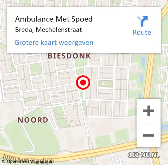 Locatie op kaart van de 112 melding: Ambulance Met Spoed Naar Breda, Mechelenstraat op 10 mei 2018 13:04