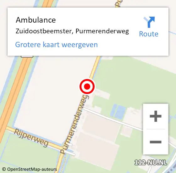 Locatie op kaart van de 112 melding: Ambulance Zuidoostbeemster, Purmerenderweg op 10 mei 2018 14:24