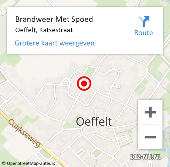 Locatie op kaart van de 112 melding: Brandweer Met Spoed Naar Oeffelt, Katsestraat op 10 mei 2018 14:30