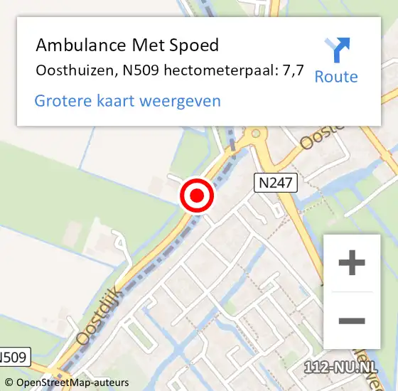Locatie op kaart van de 112 melding: Ambulance Met Spoed Naar Oosthuizen, N509 hectometerpaal: 7,7 op 10 mei 2018 14:33