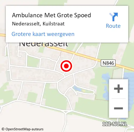 Locatie op kaart van de 112 melding: Ambulance Met Grote Spoed Naar Nederasselt, Kuilstraat op 10 mei 2018 18:06