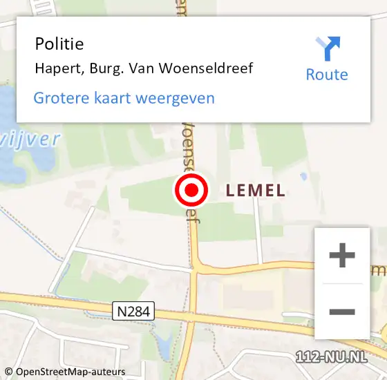 Locatie op kaart van de 112 melding: Politie Hapert, Burg. Van Woenseldreef op 10 mei 2018 18:42