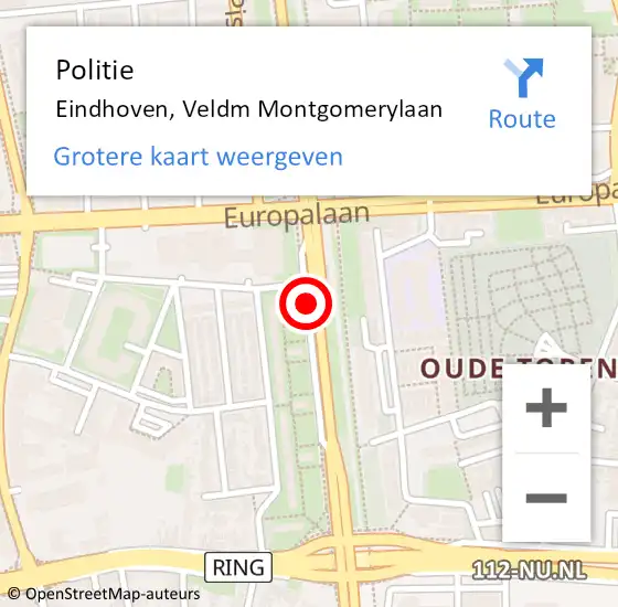 Locatie op kaart van de 112 melding: Politie Eindhoven, Veldmaarschalk Montgomerylaan op 10 mei 2018 21:39