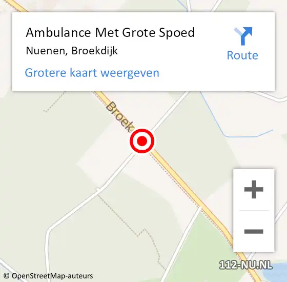 Locatie op kaart van de 112 melding: Ambulance Met Grote Spoed Naar Nuenen, Broekdijk op 10 mei 2018 22:27