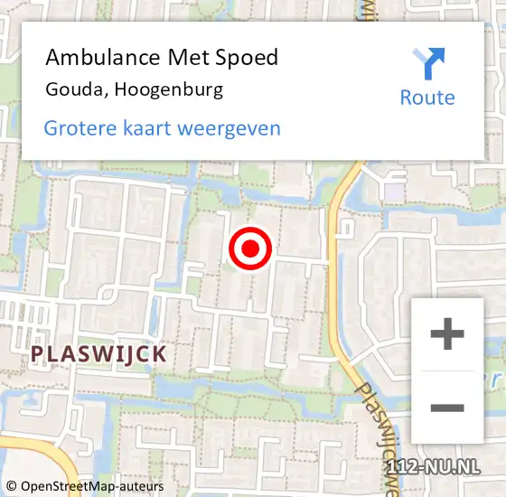 Locatie op kaart van de 112 melding: Ambulance Met Spoed Naar Gouda, Hoogenburg op 10 mei 2018 22:39