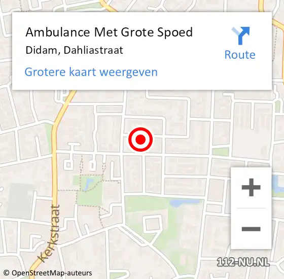 Locatie op kaart van de 112 melding: Ambulance Met Grote Spoed Naar Didam, Dahliastraat op 24 februari 2014 19:05