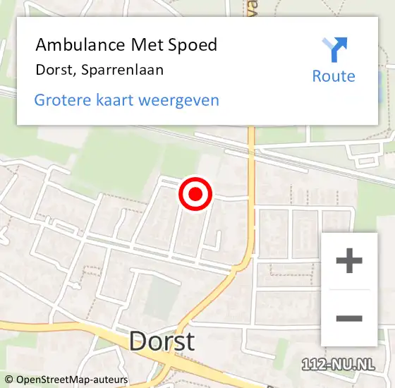 Locatie op kaart van de 112 melding: Ambulance Met Spoed Naar Dorst, Sparrenlaan op 10 mei 2018 23:26