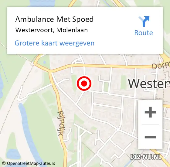 Locatie op kaart van de 112 melding: Ambulance Met Spoed Naar Westervoort, Molenlaan op 10 mei 2018 23:32