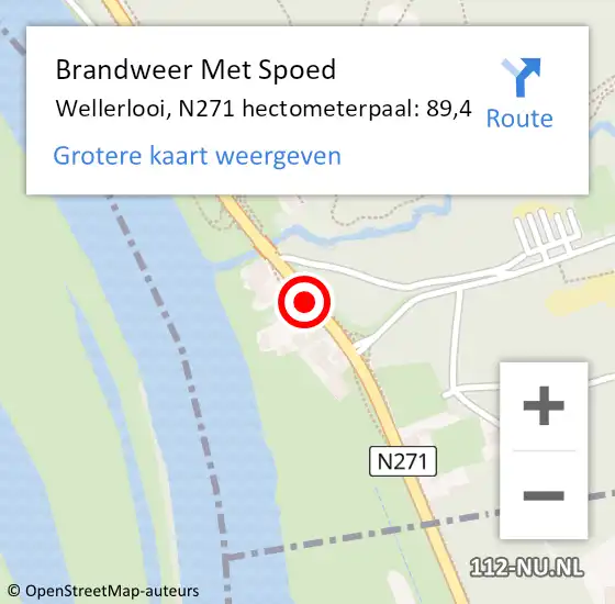 Locatie op kaart van de 112 melding: Brandweer Met Spoed Naar Wellerlooi, N271 hectometerpaal: 89,4 op 10 mei 2018 23:56