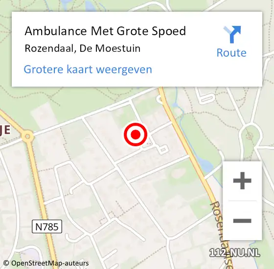 Locatie op kaart van de 112 melding: Ambulance Met Grote Spoed Naar Rozendaal, De Moestuin op 11 mei 2018 00:53