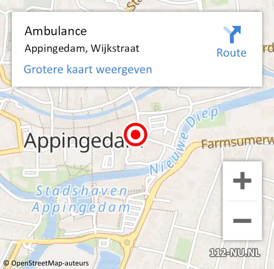 Locatie op kaart van de 112 melding: Ambulance Appingedam, Wijkstraat op 11 mei 2018 01:07