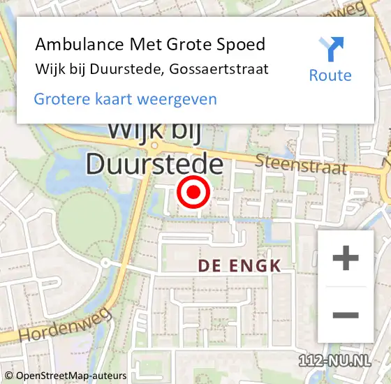 Locatie op kaart van de 112 melding: Ambulance Met Grote Spoed Naar Wijk bij Duurstede, Gossaertstraat op 11 mei 2018 02:02