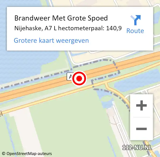 Locatie op kaart van de 112 melding: Brandweer Met Grote Spoed Naar Nijehaske, A7 L hectometerpaal: 140,9 op 24 februari 2014 19:19