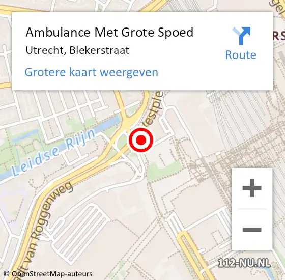 Locatie op kaart van de 112 melding: Ambulance Met Grote Spoed Naar Utrecht, Blekerstraat op 11 mei 2018 02:25