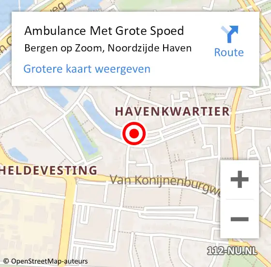 Locatie op kaart van de 112 melding: Ambulance Met Grote Spoed Naar Bergen op Zoom, Noordzijde Haven op 11 mei 2018 04:07