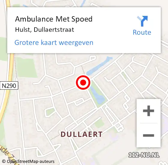 Locatie op kaart van de 112 melding: Ambulance Met Spoed Naar Hulst, Dullaertstraat op 11 mei 2018 04:38