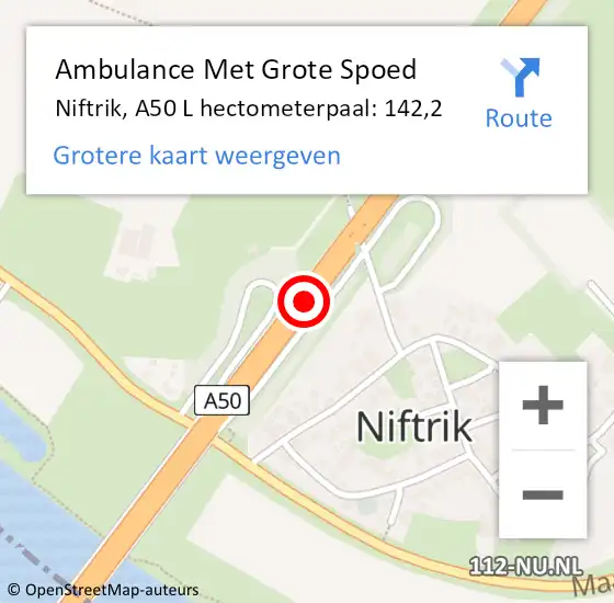 Locatie op kaart van de 112 melding: Ambulance Met Grote Spoed Naar Niftrik, A50 L hectometerpaal: 140,9 op 11 mei 2018 07:17