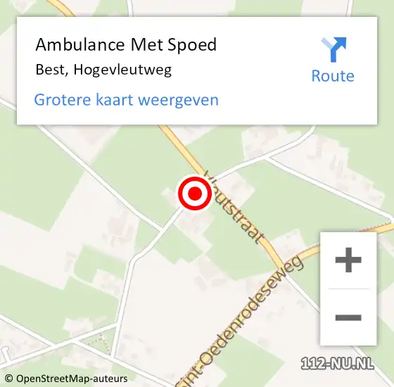 Locatie op kaart van de 112 melding: Ambulance Met Spoed Naar Best, Hogevleutweg op 11 mei 2018 08:06