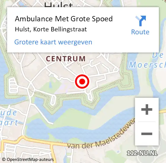 Locatie op kaart van de 112 melding: Ambulance Met Grote Spoed Naar Hulst, Korte Bellingstraat op 11 mei 2018 08:50