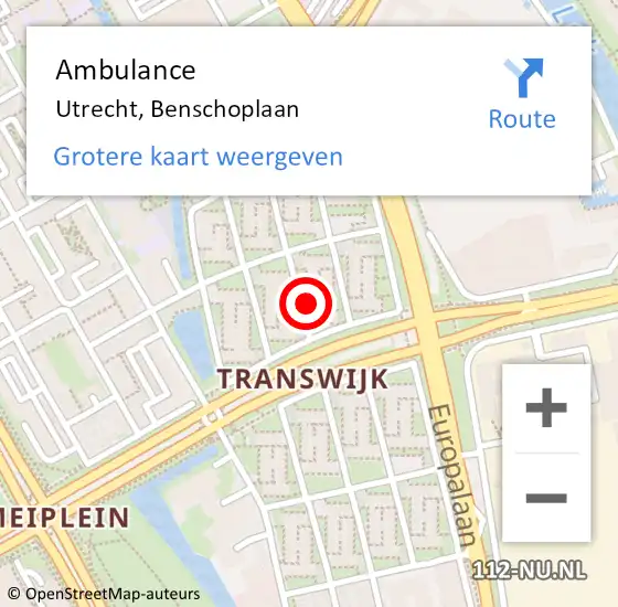 Locatie op kaart van de 112 melding: Ambulance Utrecht, Benschoplaan op 11 mei 2018 09:11