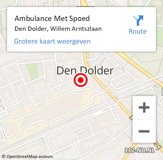 Locatie op kaart van de 112 melding: Ambulance Met Spoed Naar Den Dolder, Willem Arntszlaan op 11 mei 2018 09:16