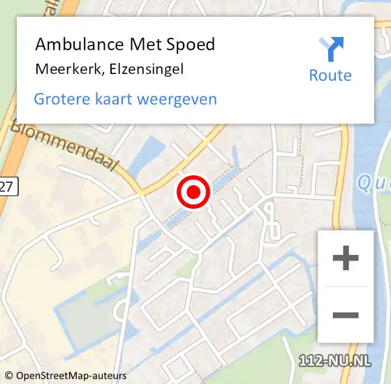 Locatie op kaart van de 112 melding: Ambulance Met Spoed Naar Meerkerk, Elzensingel op 11 mei 2018 09:23