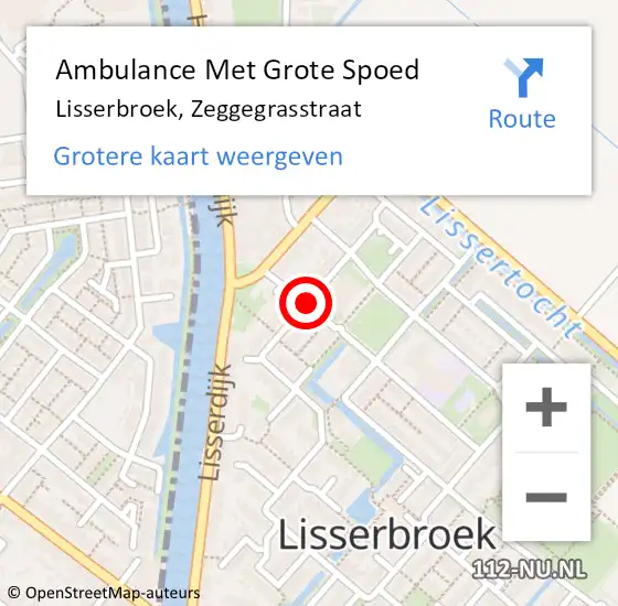 Locatie op kaart van de 112 melding: Ambulance Met Grote Spoed Naar Lisserbroek, Zeggegrasstraat op 11 mei 2018 09:34