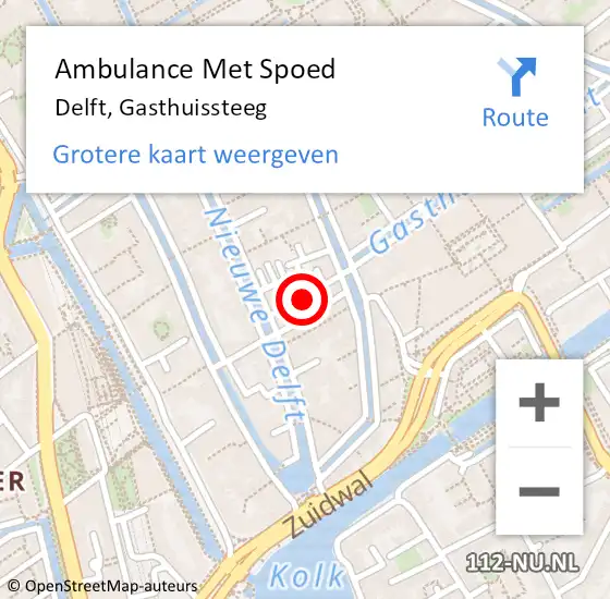 Locatie op kaart van de 112 melding: Ambulance Met Spoed Naar Delft, Gasthuissteeg op 11 mei 2018 09:37