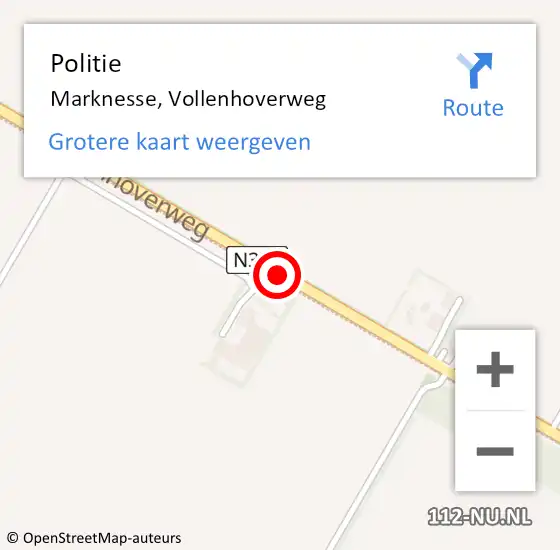 Locatie op kaart van de 112 melding: Politie Marknesse, Vollenhoverweg op 24 februari 2014 19:55