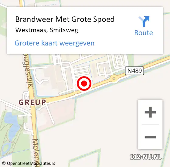 Locatie op kaart van de 112 melding: Brandweer Met Grote Spoed Naar Westmaas, Smitsweg op 11 mei 2018 11:13