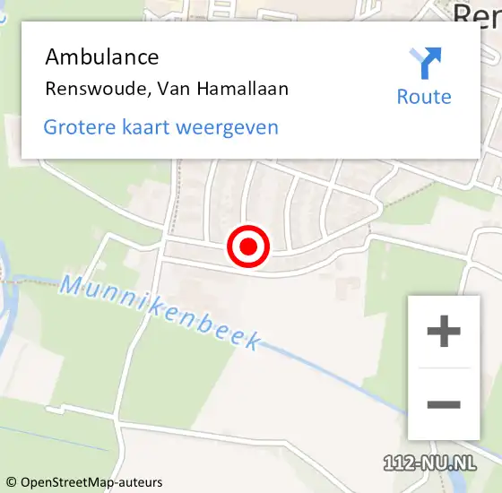 Locatie op kaart van de 112 melding: Ambulance Renswoude, Van Hamallaan op 11 mei 2018 11:18