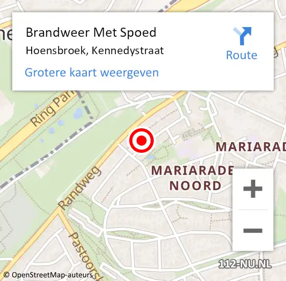 Locatie op kaart van de 112 melding: Brandweer Met Spoed Naar Hoensbroek, Kennedystraat op 11 mei 2018 11:22