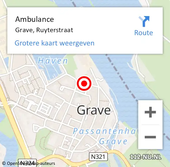 Locatie op kaart van de 112 melding: Ambulance Grave, Ruyterstraat op 11 mei 2018 11:35