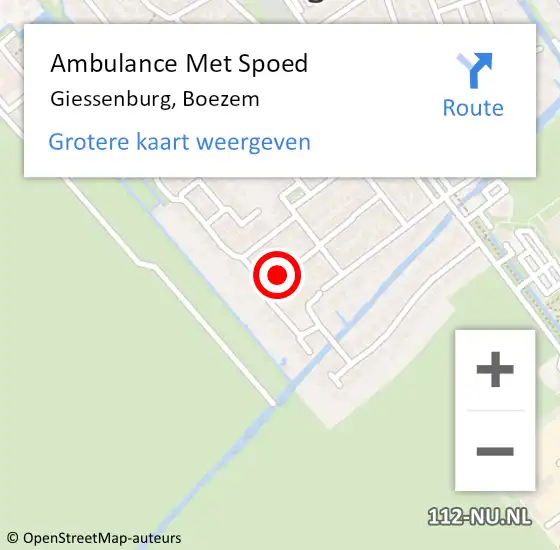 Locatie op kaart van de 112 melding: Ambulance Met Spoed Naar Giessenburg, Boezem op 11 mei 2018 12:10