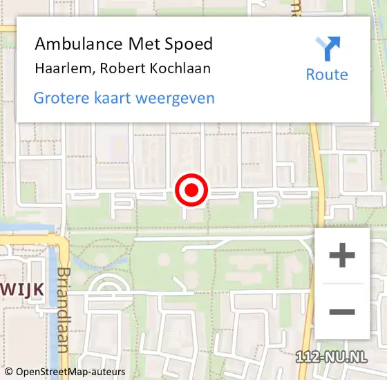 Locatie op kaart van de 112 melding: Ambulance Met Spoed Naar Haarlem, Robert Kochlaan op 11 mei 2018 12:11