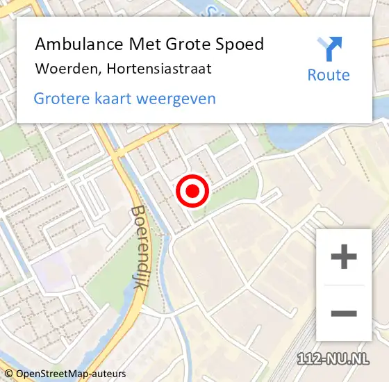 Locatie op kaart van de 112 melding: Ambulance Met Grote Spoed Naar Woerden, Hortensiastraat op 11 mei 2018 12:28