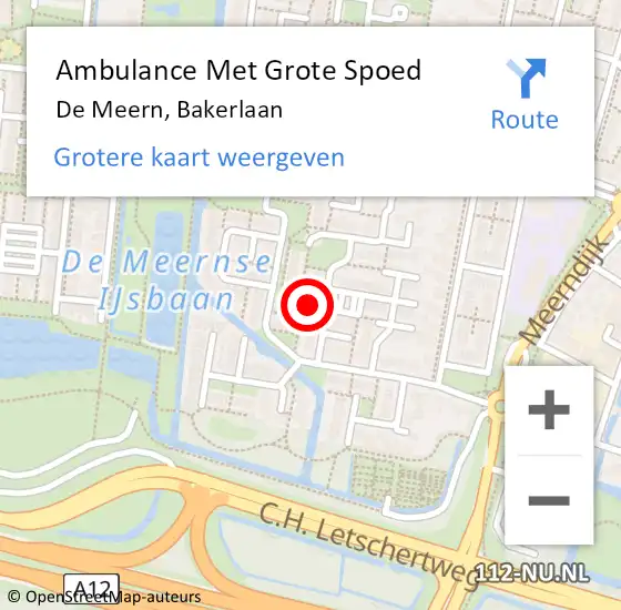 Locatie op kaart van de 112 melding: Ambulance Met Grote Spoed Naar De Meern, Bakerlaan op 11 mei 2018 12:59